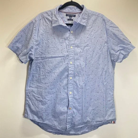 Tommy Hilfiger | Shirts | Tommy Hilfiger Cotton Custom Fit Collared Short  Sleeve Button Down Shirt Blue Xl | Poshmark
